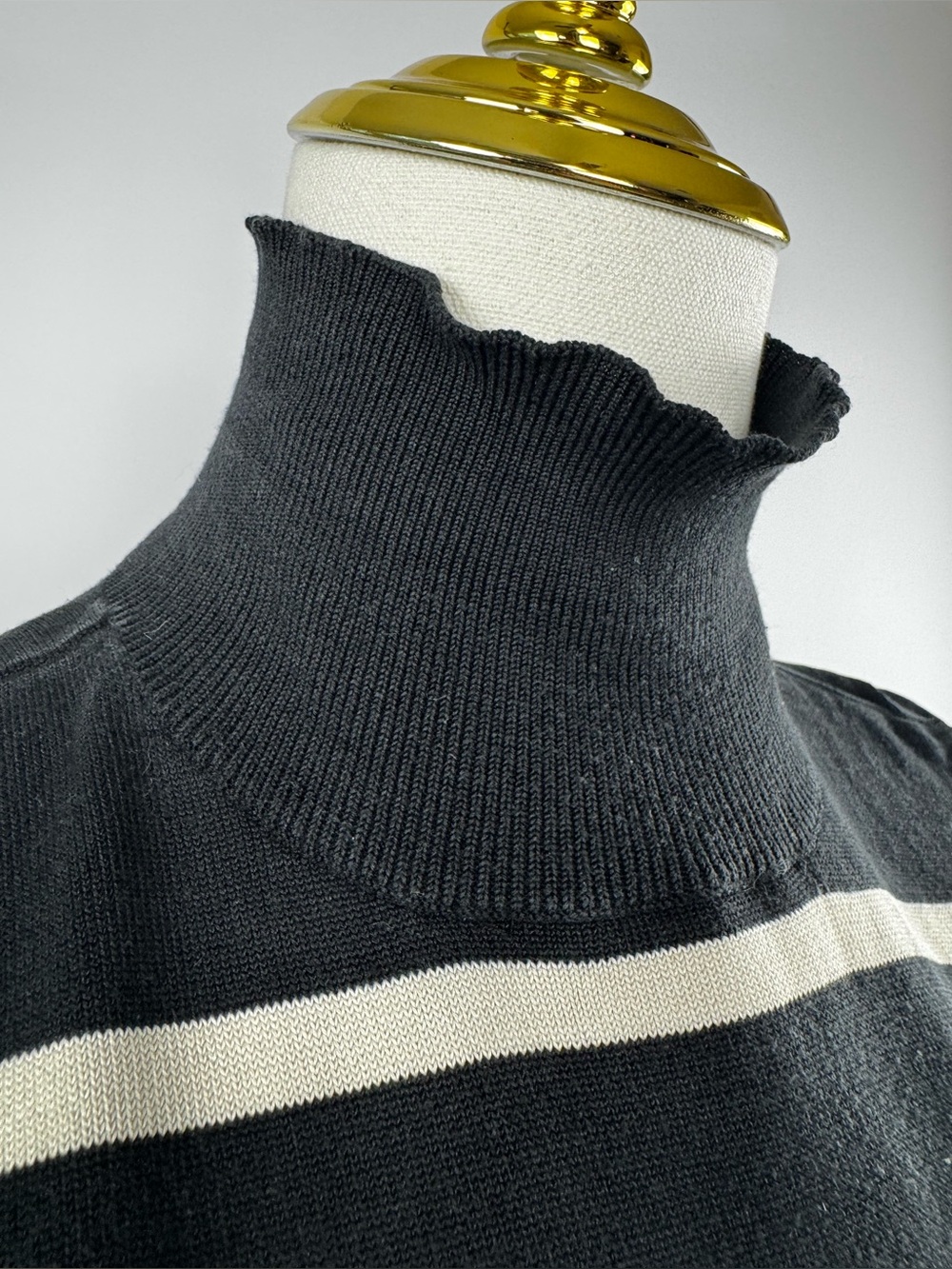 Lauren Ralph Lauren Black Ivory Striped Sleeveless Mock Neck Top M - Picture 10 of 16